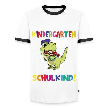 Tschüss Kindergarten Ich Bin Jetzt Ein Schulkind! - Männer Kontrast-T-Shirt - Weiß/Schwarz - Vorne - AI Model Female 172 light (172cm) & AI Model Male 178 dark (178cm)