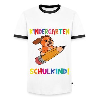 Tschüss Kindergarten Ich Bin Jetzt Ein Schulkind! - Männer Kontrast-T-Shirt - Weiß/Schwarz - Vorne - AI Model Female 172 light (172cm) & AI Model Male 178 dark (178cm)
