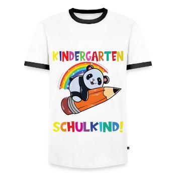 Tschüss Kindergarten Ich Bin Jetzt Ein Schulkind! - Männer Kontrast-T-Shirt - Weiß/Schwarz - Vorne - AI Model Female 172 light (172cm) & AI Model Male 178 dark (178cm)