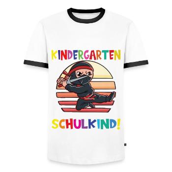 Tschüss Kindergarten Ich Bin Jetzt Ein Schulkind! - Männer Kontrast-T-Shirt - Weiß/Schwarz - Vorne - AI Model Female 172 light (172cm) & AI Model Male 178 dark (178cm)
