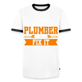 Si un plombier ne peut pas réparer cela, personne ne peut le faire - T-shirt contrasté Homme - blanc/noir - Devant - AI Model Female 172 light (172cm) & AI Model Male 178 dark (178cm)