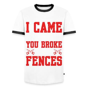 I Came Because You Broke Some Fences Carpenter - Men's Ringer Shirt - white/black - Front - AI Model Female 172 light (172cm) & AI Model Male 178 dark (178cm)