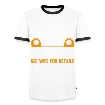 Retired Carpenter See Wife For Details - Men's Ringer Shirt - white/black - Front - AI Model Female 172 light (172cm) & AI Model Male 178 dark (178cm)