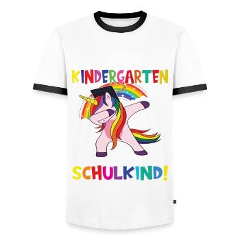 Tschüss Kindergarten Ich Bin Jetzt Ein Schulkind! - Männer Kontrast-T-Shirt - Weiß/Schwarz - Vorne - AI Model Female 172 light (172cm) & AI Model Male 178 dark (178cm)
