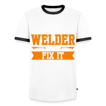 If A Welder Can't Fix It Nobody Can - Men's Ringer Shirt - white/black - Front - AI Model Female 172 light (172cm) & AI Model Male 178 dark (178cm)