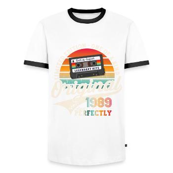 34th Birthday Man August Vintage 1989 Cassette - T-shirt contrasté Homme - blanc/noir - Devant - AI Model Female 172 light (172cm) & AI Model Male 178 dark (178cm)