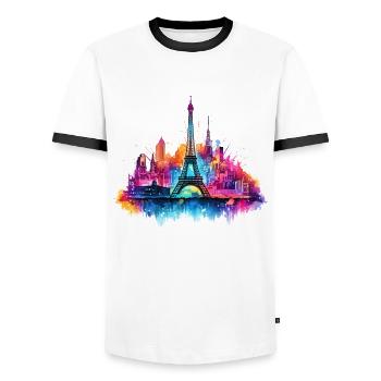 Paris Eiffel Tower France City Skyline Art - Men's Ringer Shirt - white/black - Front - AI Model Female 172 light (172cm) & AI Model Male 178 dark (178cm)