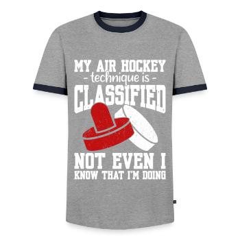 My Air Hockey Technique - Männer Kontrast-T-Shirt - Grau/Navy  - Vorne - AI Model Female 172 light (172cm) & AI Model Male 178 light (178cm)