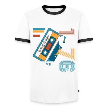 47. Geburtstag Oktober Jahrgang 1976 Kassette - Männer Kontrast-T-Shirt - Weiß/Schwarz - Vorne - AI Model Female 172 light (172cm) & AI Model Male 178 dark (178cm)