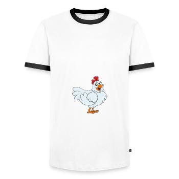 Funny Chicken Saying Chicken - Men's Ringer Shirt - white/black - Front - AI Model Female 172 light (172cm) & AI Model Male 178 dark (178cm)