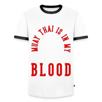 Muay Thai Boxe - T-shirt contrasté Homme - blanc/noir - Devant - AI Model Female 172 light (172cm) & AI Model Male 178 dark (178cm)