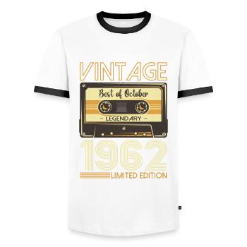 61. Geburtstag Kassette Oktober Jahrgang 1962 Tape - Männer Kontrast-T-Shirt - Weiß/Schwarz - Vorne - AI Model Female 172 light (172cm) & AI Model Male 178 dark (178cm)