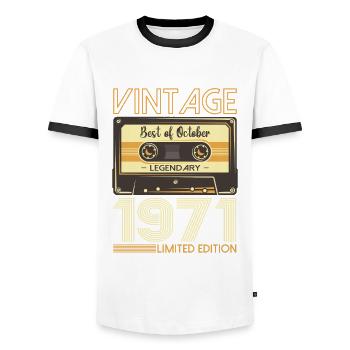 52. Geburtstag Kassette Oktober Jahrgang 1971 Tape - Männer Kontrast-T-Shirt - Weiß/Schwarz - Vorne - AI Model Female 172 light (172cm) & AI Model Male 178 dark (178cm)