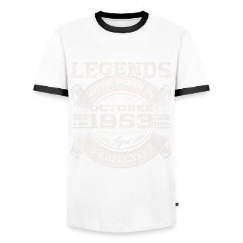 Oktober Jahrgang 1953 70. Geburtstag Geschenk - Männer Kontrast-T-Shirt - Weiß/Schwarz - Vorne - AI Model Female 172 light (172cm) & AI Model Male 178 dark (178cm)