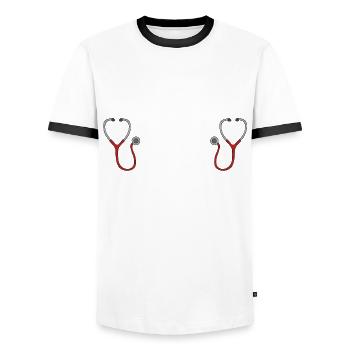 Funny Nurse Gifts - Men's Ringer Shirt - white/black - Front - AI Model Female 172 light (172cm) & AI Model Male 178 dark (178cm)