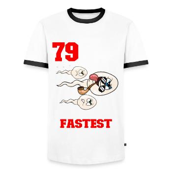 Funny Birthday Quote 79 Years Old - Men's Ringer Shirt - white/black - Front - AI Model Female 172 light (172cm) & AI Model Male 178 dark (178cm)