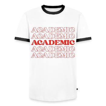 Academic Professor Teaching Tutor Teacher - Men's Ringer Shirt - white/black - Front - AI Model Female 172 light (172cm) & AI Model Male 178 dark (178cm)