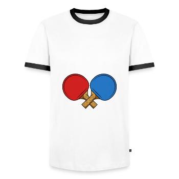 Table Tennis Saying Table Tennis Racket - Men's Ringer Shirt - white/black - Front - AI Model Female 172 light (172cm) & AI Model Male 178 dark (178cm)