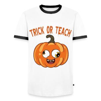 Funny Teacher Halloween Gifts - Men's Ringer Shirt - white/black - Front - AI Model Female 172 light (172cm) & AI Model Male 178 dark (178cm)