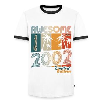 21st Birthday Awesome November Vintage 2002 - Men's Ringer Shirt - white/black - Front - AI Model Female 172 light (172cm) & AI Model Male 178 dark (178cm)