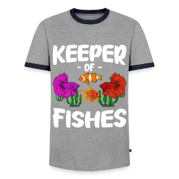 Aquaristics, Fish farming, Aquarists - Men's Ringer Shirt - grey/navy  - Front - AI Model Female 172 light (172cm) & AI Model Male 178 light (178cm)
