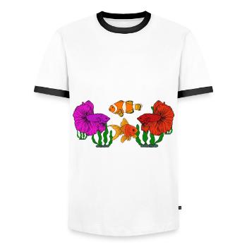 Aquaristics, Fish farming, Aquarists - Men's Ringer Shirt - white/black - Front - AI Model Female 172 light (172cm) & AI Model Male 178 dark (178cm)