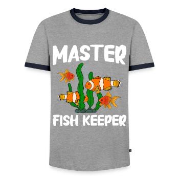 Aquaristics, Fish farming, Aquarists - Men's Ringer Shirt - grey/navy  - Front - AI Model Female 172 light (172cm) & AI Model Male 178 light (178cm)