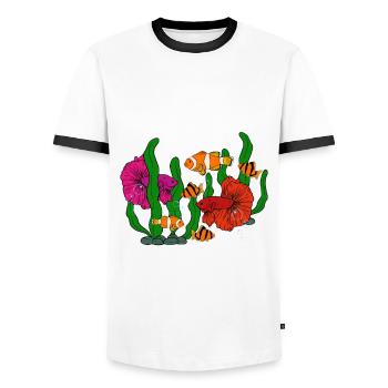 Aquaristik Fischzucht Aquarianer - Männer Kontrast-T-Shirt - Weiß/Schwarz - Vorne - AI Model Female 172 light (172cm) & AI Model Male 178 dark (178cm)