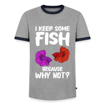 Aquaristics, Fish farming, Aquarists - Men's Ringer Shirt - grey/navy  - Front - AI Model Female 172 light (172cm) & AI Model Male 178 light (178cm)