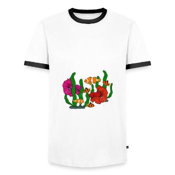 Aquaristik Fischzucht Aquarianer - Männer Kontrast-T-Shirt - Weiß/Schwarz - Vorne - AI Model Female 172 light (172cm) & AI Model Male 178 dark (178cm)