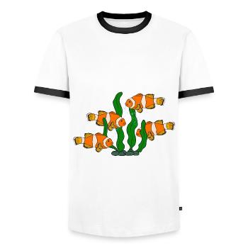 Aquaristik Fischzucht Aquarianer - Männer Kontrast-T-Shirt - Weiß/Schwarz - Vorne - AI Model Female 172 light (172cm) & AI Model Male 178 dark (178cm)
