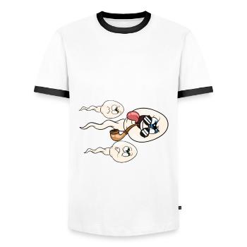 1970 Anniversaire 54 ans - T-shirt contrasté Homme - blanc/noir - Devant - AI Model Female 172 light (172cm) & AI Model Male 178 dark (178cm)