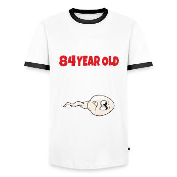 Sperme Voici une vieille photo de moi - T-shirt contrasté Homme - blanc/noir - Devant - AI Model Female 172 light (172cm) & AI Model Male 178 dark (178cm)