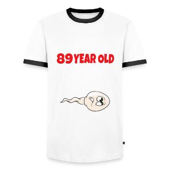 Sperme Voici une vieille photo de moi - T-shirt contrasté Homme - blanc/noir - Devant - AI Model Female 172 light (172cm) & AI Model Male 178 dark (178cm)