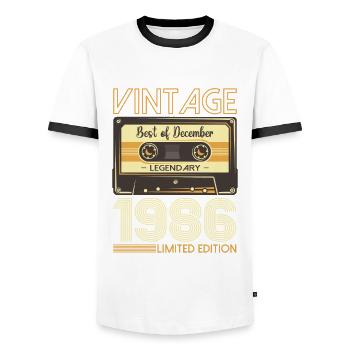 37e anniversaire Cassette décembre Vintage 1986 - T-shirt contrasté Homme - blanc/noir - Devant - AI Model Female 172 light (172cm) & AI Model Male 178 dark (178cm)