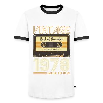 45e anniversaire Cassette décembre Vintage 1978 - T-shirt contrasté Homme - blanc/noir - Devant - AI Model Female 172 light (172cm) & AI Model Male 178 dark (178cm)