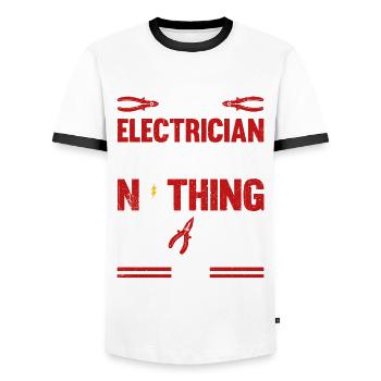 Electrician Saying Electrician's Journeyman - Men's Ringer Shirt - white/black - Front - AI Model Female 172 light (172cm) & AI Model Male 178 dark (178cm)