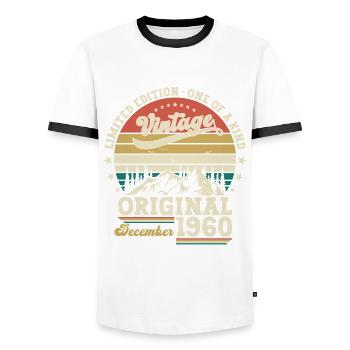 63. Geburtstag Original Dezember Jahrgang 1960 - Männer Kontrast-T-Shirt - Weiß/Schwarz - Vorne - AI Model Female 172 light (172cm) & AI Model Male 178 dark (178cm)