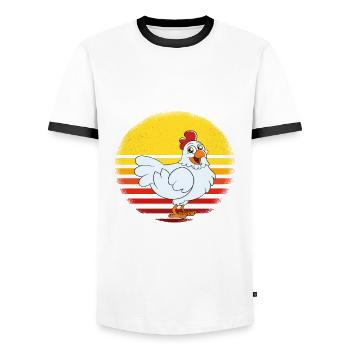 Funny Chicken Saying Chicken - Men's Ringer Shirt - white/black - Front - AI Model Female 172 light (172cm) & AI Model Male 178 dark (178cm)