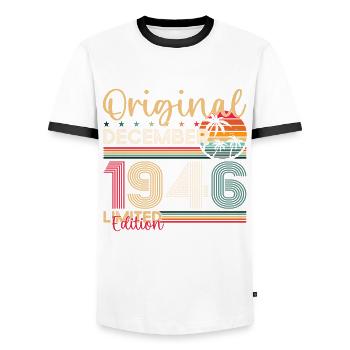 77e anniversaire Original Décembre Né 1946 - T-shirt contrasté Homme - blanc/noir - Devant - AI Model Female 172 light (172cm) & AI Model Male 178 dark (178cm)