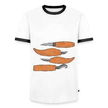 Sculpture sur bois brillant sur bois - T-shirt contrasté Homme - blanc/noir - Devant - AI Model Female 172 light (172cm) & AI Model Male 178 dark (178cm)