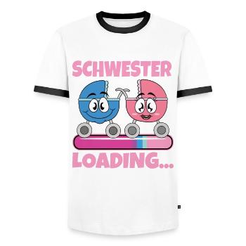 Schwester werden Schwester 2024 - Männer Kontrast-T-Shirt - Weiß/Schwarz - Vorne - AI Model Female 172 light (172cm) & AI Model Male 178 dark (178cm)