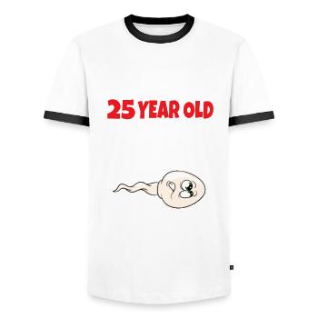 Sperme Voici une vieille photo de moi - T-shirt contrasté Homme - blanc/noir - Devant - AI Model Female 172 light (172cm) & AI Model Male 178 dark (178cm)