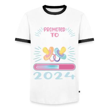 Maman 2024 Enceinte Maman Grossesse - T-shirt contrasté Homme - blanc/noir - Devant - AI Model Female 172 light (172cm) & AI Model Male 178 dark (178cm)