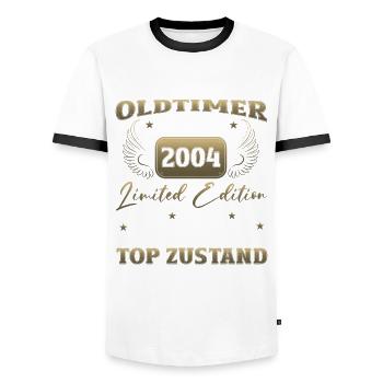 20. Geburtstag Oldtimer Januar Jahrgang 2004 - Männer Kontrast-T-Shirt - Weiß/Schwarz - Vorne - AI Model Female 172 light (172cm) & AI Model Male 178 dark (178cm)