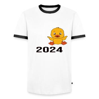Pension 2024 Pensionärin 2024 Rente 2024 - Männer Kontrast-T-Shirt - Weiß/Schwarz - Vorne - AI Model Female 172 light (172cm) & AI Model Male 178 dark (178cm)