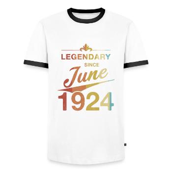 100e anniversaire Légendaire depuis juin 1924 - T-shirt contrasté Homme - blanc/noir - Devant - AI Model Female 172 light (172cm) & AI Model Male 178 dark (178cm)