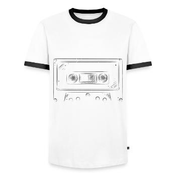 33e anniversaire Cassette février Vintage 1991 - T-shirt contrasté Homme - blanc/noir - Devant - AI Model Female 172 light (172cm) & AI Model Male 178 dark (178cm)