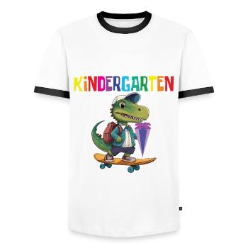 School child 2024 School enrolment 2024 Back to school - Men's Ringer Shirt - white/black - Front - AI Model Female 172 light (172cm) & AI Model Male 178 dark (178cm)