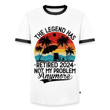 officially The Legend Has Retired 2024 Not - Men's Ringer Shirt - white/black - Front - AI Model Female 172 light (172cm) & AI Model Male 178 dark (178cm)